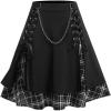ROSE GAL Women’s Plus Size Mini A-Line Gothic Skirt Casual Plain Chain Detail High Waisted Short Stitching Plaid Pleated(Black)