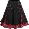 ROSE GAL Women’s Plus Size Mini A-Line Gothic Skirt Casual Plain Chain Detail High Waisted Short Stitching Plaid Pleated(Black-2)