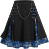 ROSE GAL Women’s Plus Size Mini A-Line Gothic Skirt Casual Plain Chain Detail High Waisted Short Stitching Plaid Pleated(Blue)