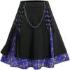 ROSE GAL Women’s Plus Size Mini A-Line Gothic Skirt Casual Plain Chain Detail High Waisted Short Stitching Plaid Pleated(Blue_1)