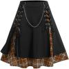 ROSE GAL Women’s Plus Size Mini A-Line Gothic Skirt Casual Plain Chain Detail High Waisted Short Stitching Plaid Pleated(Coffee)