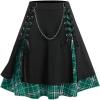 ROSE GAL Women’s Plus Size Mini A-Line Gothic Skirt Casual Plain Chain Detail High Waisted Short Stitching Plaid Pleated(Green)
