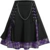 ROSE GAL Women’s Plus Size Mini A-Line Gothic Skirt Casual Plain Chain Detail High Waisted Short Stitching Plaid Pleated(Purple)