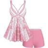 ROSE GAL Womens Plus Size Tribal Geo Print Crisscross Padded Boyshorts Tankini Swimsuit(Pink_1)
