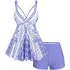 ROSE GAL Womens Plus Size Tribal Geo Print Crisscross Padded Boyshorts Tankini Swimsuit(Purple_3)