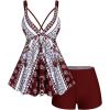 ROSE GAL Womens Plus Size Tribal Geo Print Crisscross Padded Boyshorts Tankini Swimsuit(Red_1)