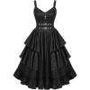 ROSE GAL Womens Plus Size Victorian Gothic Jacquard Grommets Buckle Cross Layered Sleeveless Midi Dress(Black)