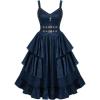 ROSE GAL Womens Plus Size Victorian Gothic Jacquard Grommets Buckle Cross Layered Sleeveless Midi Dress(Blue)
