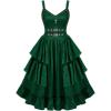 ROSE GAL Womens Plus Size Victorian Gothic Jacquard Grommets Buckle Cross Layered Sleeveless Midi Dress(Green)