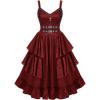 ROSE GAL Womens Plus Size Victorian Gothic Jacquard Grommets Buckle Cross Layered Sleeveless Midi Dress(Red)