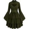 ROSE GAL Womens Plus Size Victorian Gothic Lace-up Layered Lace Trim Cutout Trumpet Sleeves Knee Length Dress(Army Green)