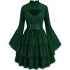 ROSE GAL Womens Plus Size Victorian Gothic Lace-up Layered Lace Trim Cutout Trumpet Sleeves Knee Length Dress(Green)
