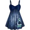 Rosegal Gothic Floral Tribal Print Empire Waist Tankini Swimsuit(Deep Blue)