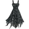 Rosegal Plus Size Halloween Costume Tie Dye Rose Print Lace-up Buckled Straps Handkerchief Hem Tank Goth Dress(Black)