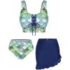Rosegal Plus Size Women 3 Piece Tankini Swimsuit Holographic Mermaid Scale Print Lace-up Bathing Suit Swimwear(Deep Blue)