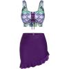 Rosegal Plus Size Women 3 Piece Tankini Swimsuit Holographic Mermaid Scale Print Lace-up Bathing Suit Swimwear(Purple_1)