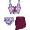 Rosegal Plus Size Women 3 Piece Tankini Swimsuit Holographic Mermaid Scale Print Lace-up Bathing Suit Swimwear(Red)