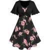 Rosegal Plus Size Women Floral Sundress Set Twisted Crop Top and Cottagecore Ruffles Floral Cami Dress(Black_1)