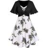 Rosegal Plus Size Women Floral Sundress Set Twisted Crop Top and Cottagecore Ruffles Floral Cami Dress(Black_2)