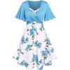 Rosegal Plus Size Women Floral Sundress Set Twisted Crop Top and Cottagecore Ruffles Floral Cami Dress(Blue_1)