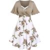 Rosegal Plus Size Women Floral Sundress Set Twisted Crop Top and Cottagecore Ruffles Floral Cami Dress(Coffee_1)
