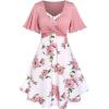Rosegal Plus Size Women Floral Sundress Set Twisted Crop Top and Cottagecore Ruffles Floral Cami Dress(Pink_2)