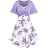 Rosegal Plus Size Women Floral Sundress Set Twisted Crop Top and Cottagecore Ruffles Floral Cami Dress(Purple_1)