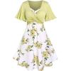 Rosegal Plus Size Women Floral Sundress Set Twisted Crop Top and Cottagecore Ruffles Floral Cami Dress(Yellow_1)
