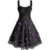 Rosegal Plus Size Women Summer Casual Sundress Tulle Butterfly Overlay Knee-Length A Line Dress Twist Swing Dress(Black_1)