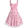 Rosegal Plus Size Women Summer Casual Sundress Tulle Butterfly Overlay Knee-Length A Line Dress Twist Swing Dress(Pink_1)