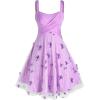 Rosegal Plus Size Women Summer Casual Sundress Tulle Butterfly Overlay Knee-Length A Line Dress Twist Swing Dress(Purple_1)