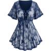 Rosegal Plus Size Womens V Neck Butterfly Lace Overlay Lace-up 2 in 1 Blouse Short Flutter Sleeve Flowy Top(Blue)