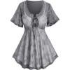 Rosegal Plus Size Womens V Neck Butterfly Lace Overlay Lace-up 2 in 1 Blouse Short Flutter Sleeve Flowy Top(Gray)
