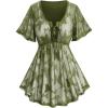 Rosegal Plus Size Womens V Neck Butterfly Lace Overlay Lace-up 2 in 1 Blouse Short Flutter Sleeve Flowy Top(Green)