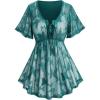 Rosegal Plus Size Womens V Neck Butterfly Lace Overlay Lace-up 2 in 1 Blouse Short Flutter Sleeve Flowy Top(Green_1)