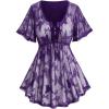 Rosegal Plus Size Womens V Neck Butterfly Lace Overlay Lace-up 2 in 1 Blouse Short Flutter Sleeve Flowy Top(Purple)