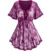 Rosegal Plus Size Womens V Neck Butterfly Lace Overlay Lace-up 2 in 1 Blouse Short Flutter Sleeve Flowy Top(Purple_1)