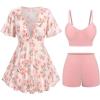 Rosegal Women Plus Size 3 Piece Tankini Swimsuits Bathing Suits with Floral Swim Dress Boy Shorts with Cami Swim Top(Pink)