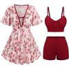 Rosegal Women Plus Size 3 Piece Tankini Swimsuits Bathing Suits with Floral Swim Dress Boy Shorts with Cami Swim Top(Red)