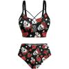 Rosegal Women Plus Size Goth Two Piece Bikini Swimsuit Sets Gothic Skulls Rose Printed Strappy Swimwear(Black_1)