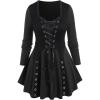 Rosegal Women Plus Size Gothic Lace-up Grommet Ruffles Tee Renaissance Costume Top Long Sleeves Gothic Top(Black_1)