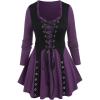 Rosegal Women Plus Size Gothic Lace-up Grommet Ruffles Tee Renaissance Costume Top Long Sleeves Gothic Top(Purple_1)