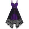 Rosegal Women Plus Size Gothic Lace-up PU Cross Skulls Lace Panel Asymmetrical High Low Midi Dress Rivets Straps Punk Dress(Purple_1)