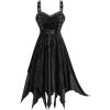 Rosegal Women Plus Size Gothic Sleeveless Dress Rose Floral Lace-up Layered Handkerchief Hem Midi Swing Dress(Black)