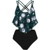 Rosegal Women Plus Size Gothic Tankini Swimsuit Celestial Sun Moon Print Crisscross Flounce Two Piece Bathing Suit(Green_5)