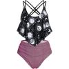 Rosegal Women Plus Size Gothic Tankini Swimsuit Celestial Sun Moon Print Crisscross Flounce Two Piece Bathing Suit(Red_1)