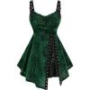 Rosegal Women Plus Size Rose Flower Printed Buckle Grommet Split Layered Gothic Tank Top(Green)