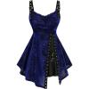 Rosegal Women Plus Size Rose Flower Printed Buckle Grommet Split Layered Gothic Tank Top(Navy Blue)