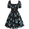 Rosegal Women Plus Size Square Neck Milkmaid Dress Butterfly Ruffles Puff Sleeves Cottagecore Dress(Black_1)