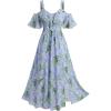 Rosegal Women Plus Size Summer Cold Shoulder Floral Sundress Ruffle Split Hem Cottagecore Maxi Flowy Vacation Dress(Light Blue)